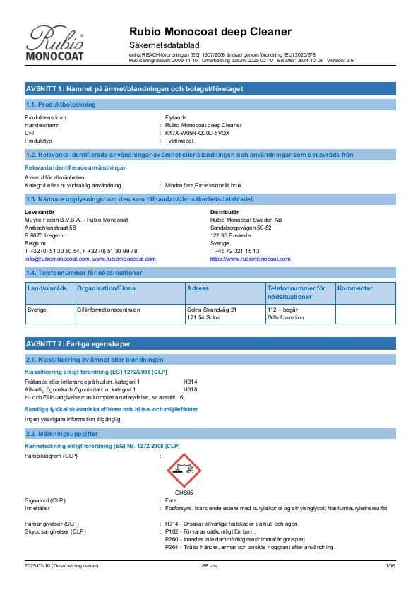 MSDS Deep Cleaner - Sweden - SV