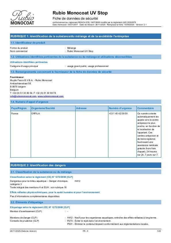 MSDS UV Stop - France - FR