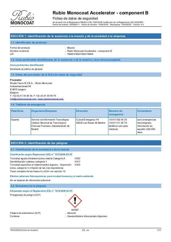MSDS Accelerator Comp. B - Spain - ES