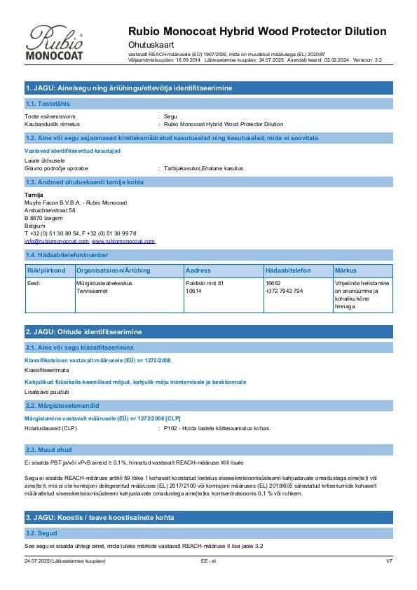 MSDS Hybrid Wood Protector Dilution - Estonia - ET
