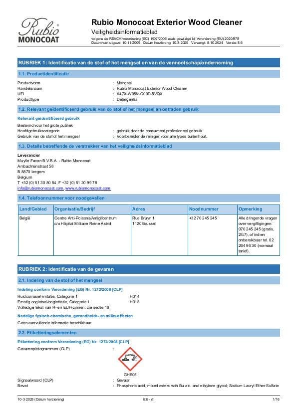 MSDS Exterior Wood Cleaner - Belgium - NL
