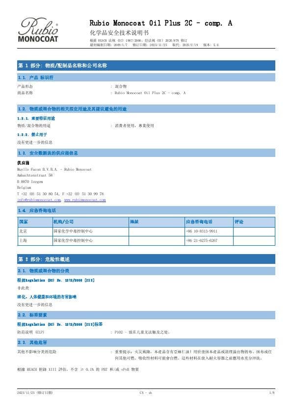 MSDS Oil Plus 2C Comp. A - China - ZH
