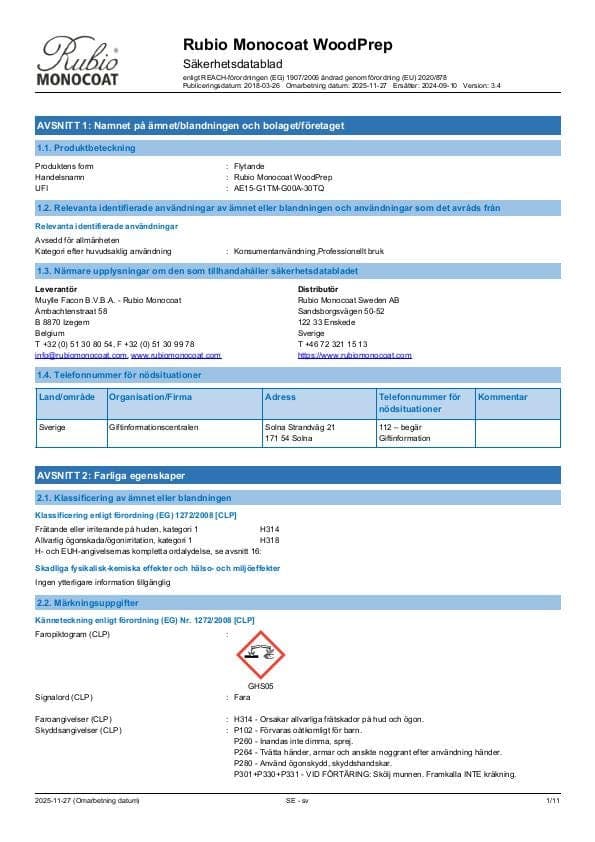 MSDS WoodPrep - Sweden - SV