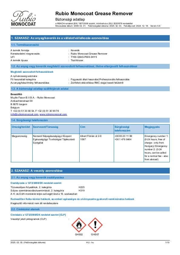 MSDS Grease Remover - Hungary - HU