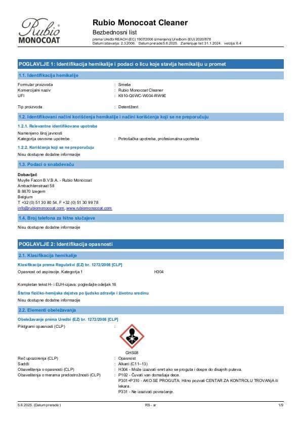 MSDS Cleaner - Serbia - SR