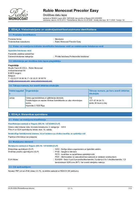 MSDS Precolor Easy - Latvia - LV