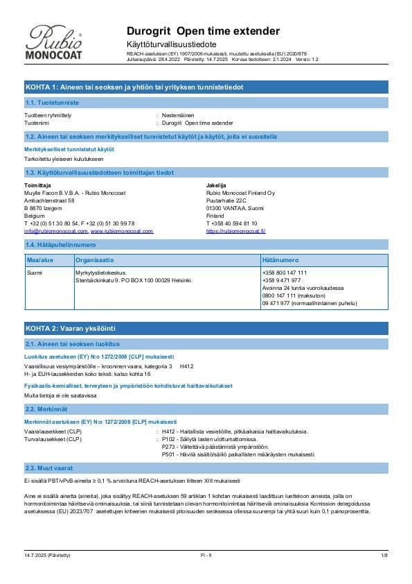 MSDS Open Time Extender - Finland - FI