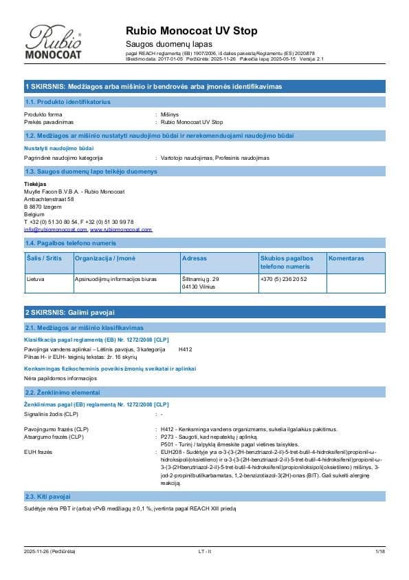 MSDS UV Stop - Lithuania - LT