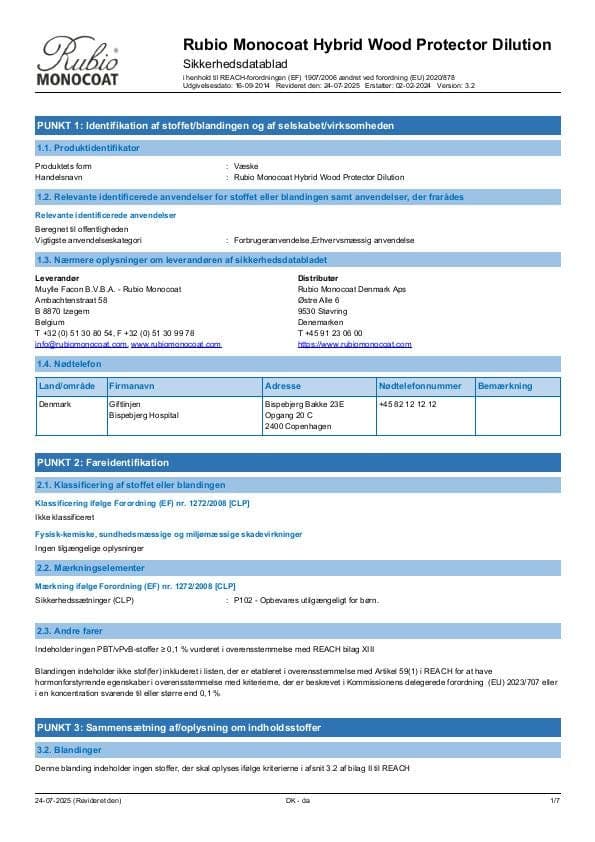MSDS Hybrid Wood Protector Dilution - Denmark - DA