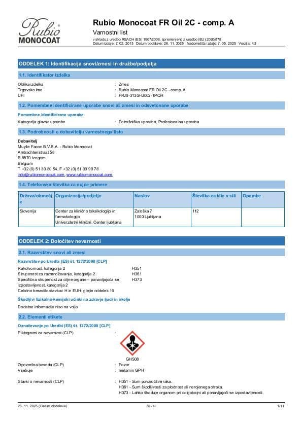 MSDS FR Oil 2C Comp. A - Slovenia - SL