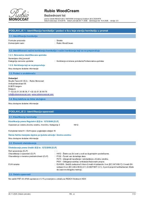 MSDS WoodCream - Serbia - SR