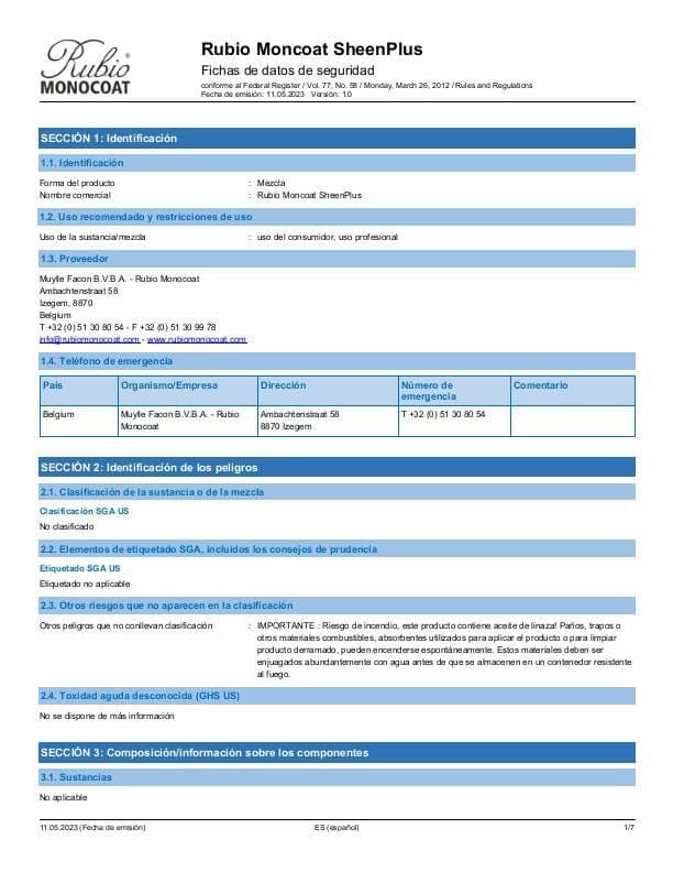MSDS SheenPlus - USA - ES_MX