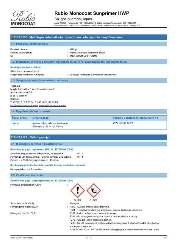 MSDS Sunprimer HWP - Lithuania - LT