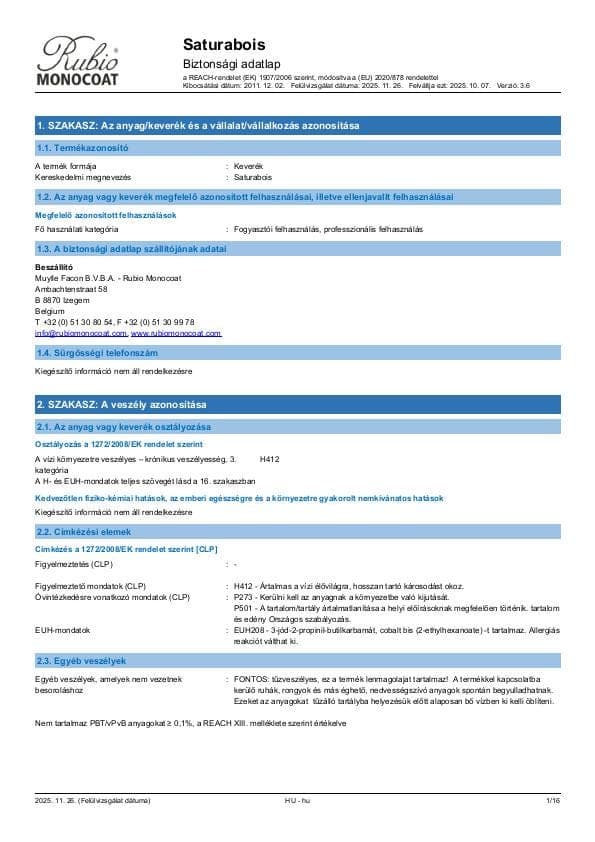 MSDS Saturabois - Hungary - HU