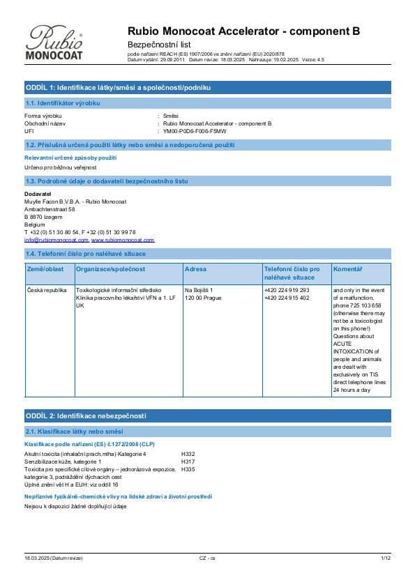 MSDS Accelerator Comp. B - Czech Republic - CS
