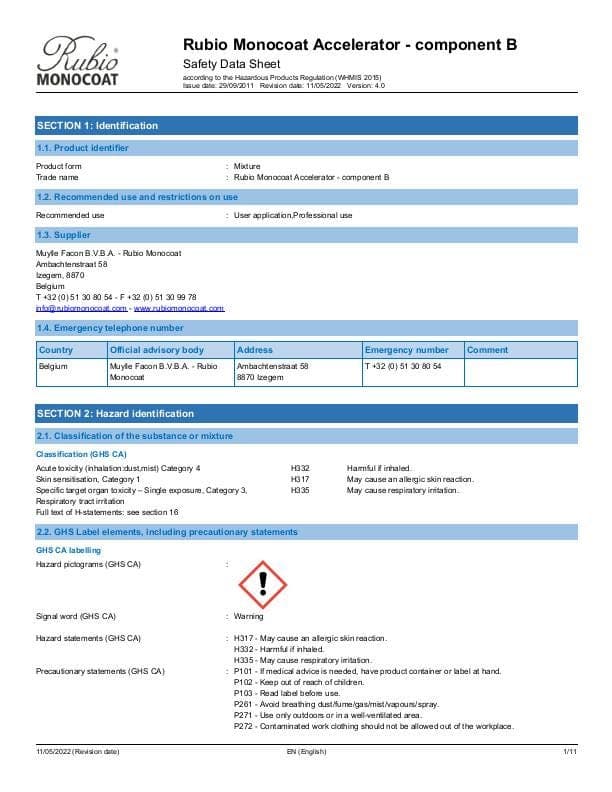 MSDS Accelerator Comp. B - Canada - EN
