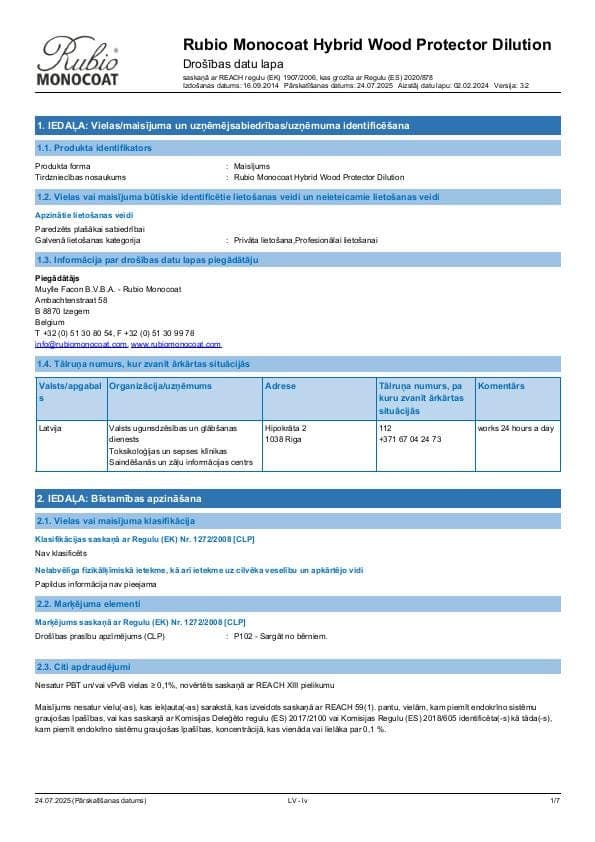 MSDS Hybrid Wood Protector Dilution - Latvia - LV