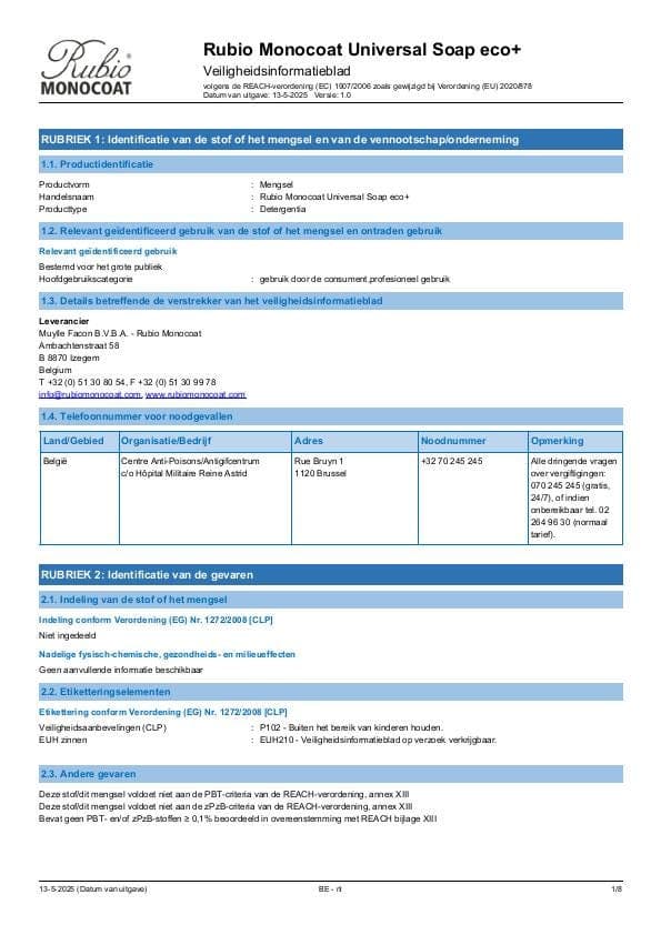 MSDS Universal Soap Eco+ - Belgium - NL