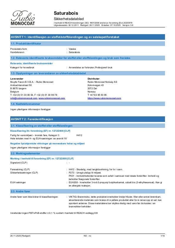 MSDS Saturabois - Norway - NO