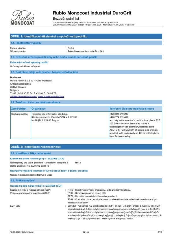 MSDS DuroGrit Industrial Industrial - Czech Republic - CS