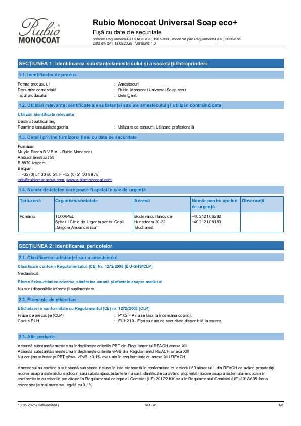 MSDS Universal Soap Eco+ - Romania - RO