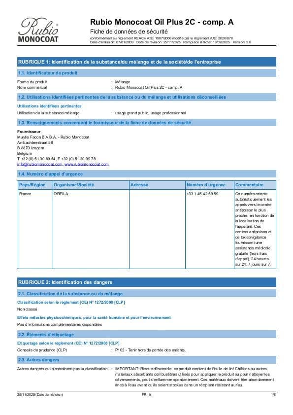 MSDS Oil Plus 2C Comp. A - France - FR