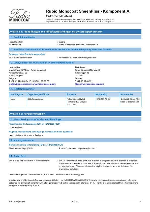 MSDS SheenPlus Comp. A - Norway - NO