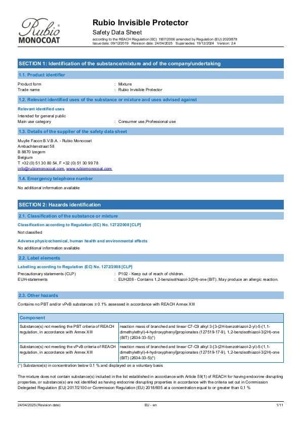 MSDS Invisible Protector - EU - EN