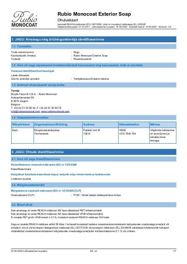 MSDS Exterior Soap - Estonia - ET