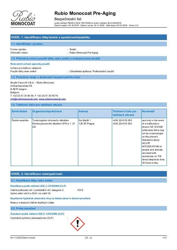 MSDS Pre-Aging - Czech Republic - CS