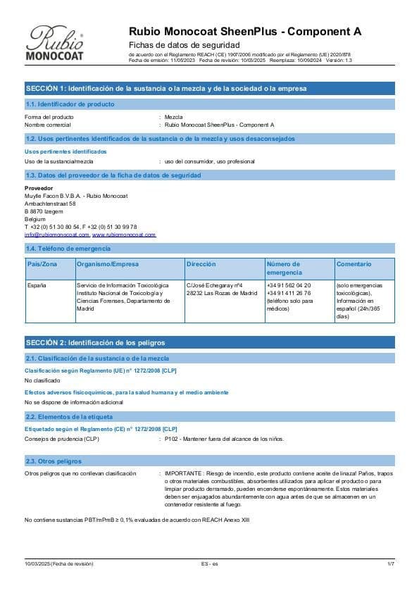 MSDS SheenPlus Comp. A - Spain - ES