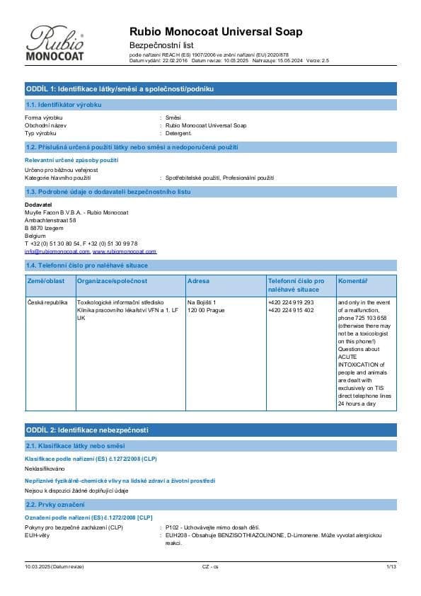 MSDS Universal Soap - Czech Republic - CS