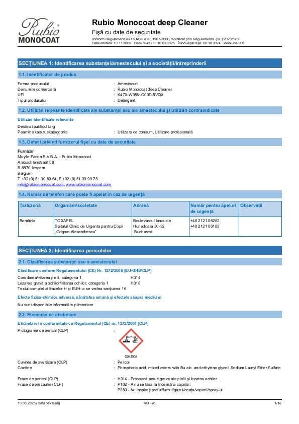 MSDS Deep Cleaner - Romania - RO