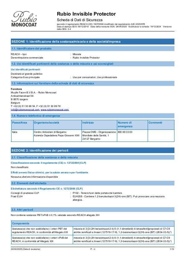 MSDS Invisible Protector - Italy - IT