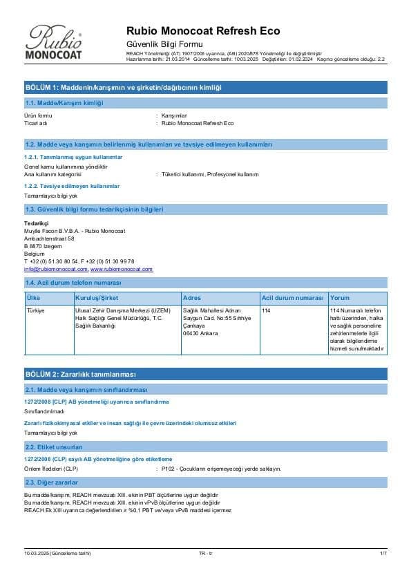 MSDS Refresh Eco - Turkey - TR