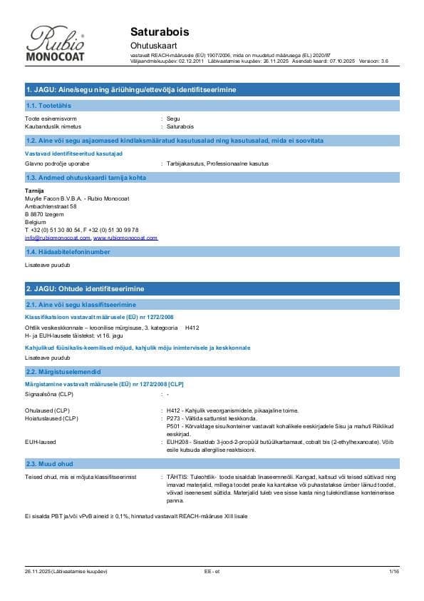 MSDS Saturabois - Estonia - ET