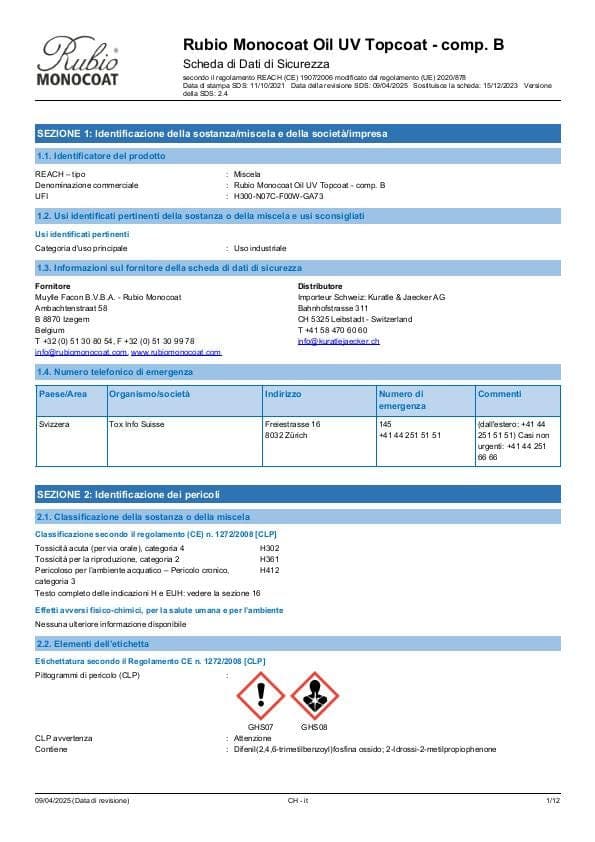 MSDS Oil UV Topcoat Comp. B - Switzerland - IT