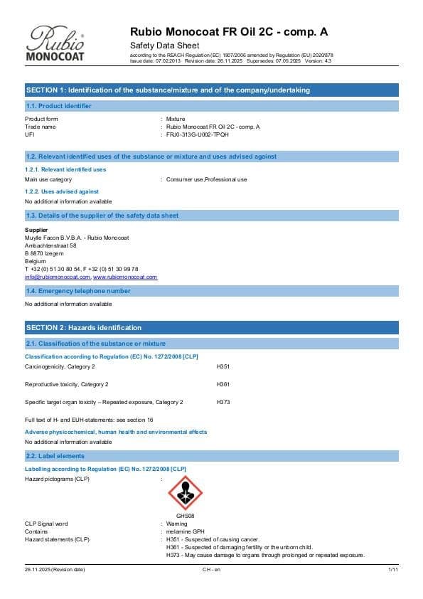 MSDS FR Oil 2C Comp. A - Switzerland - EN