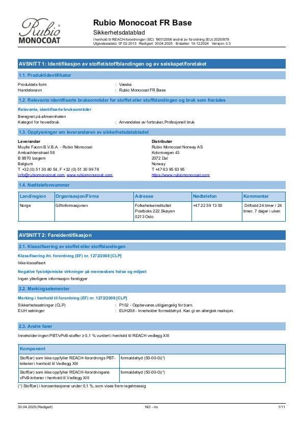 MSDS FR Base - Norway - NO
