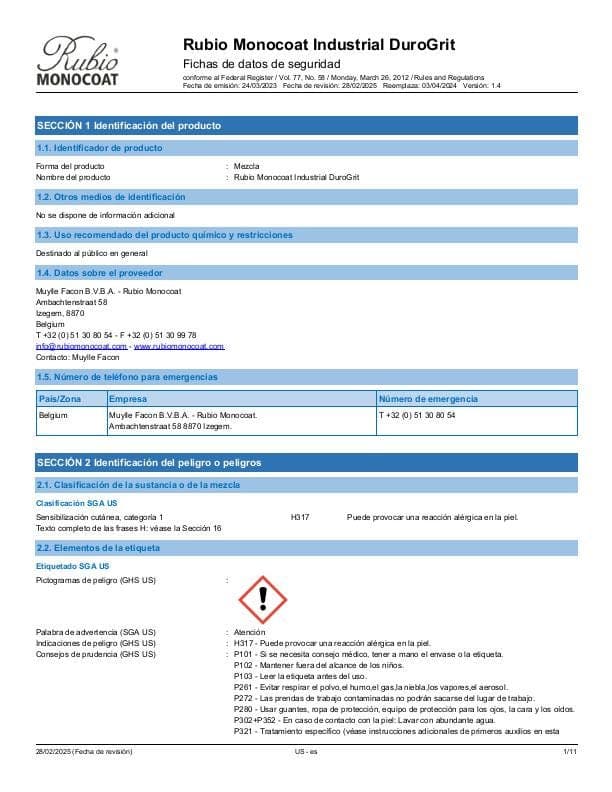 MSDS DuroGrit Industrial Industrial - USA - ES