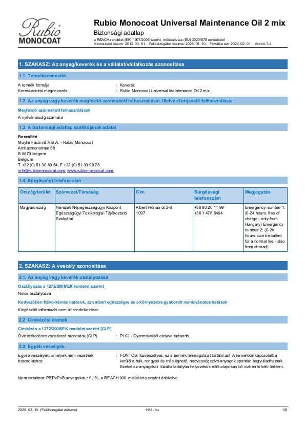 MSDS Universal Maintenance Oil 2 Mix - Hungary - HU