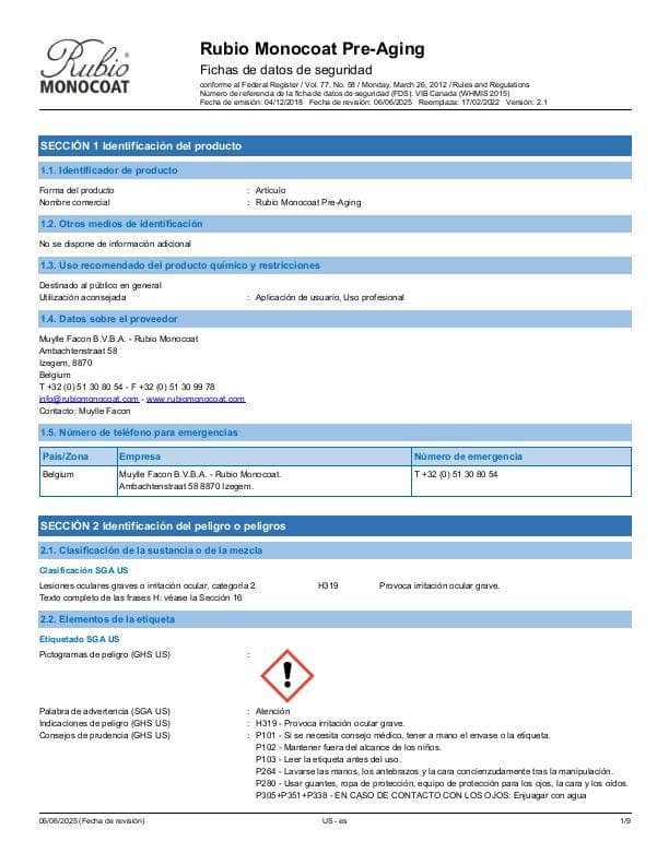 MSDS Pre-Aging - USA - ES_MX