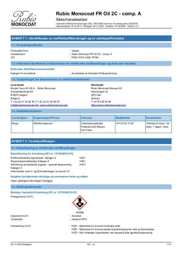 MSDS FR Oil 2C Comp. A - Norway - NO
