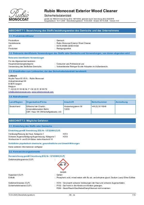 MSDS Exterior Wood Cleaner - Germany - DE