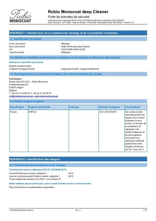 MSDS Deep Cleaner - France - FR