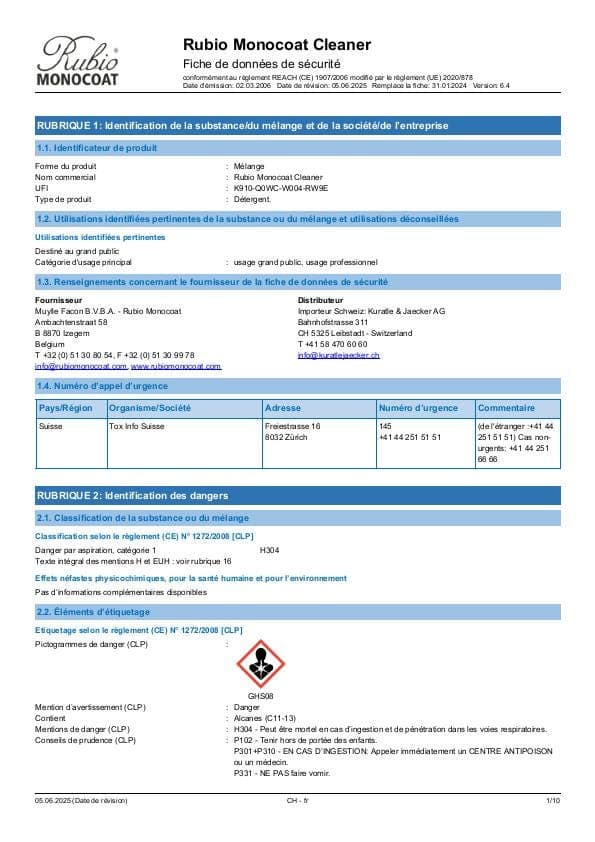 MSDS Cleaner - Switzerland - FR