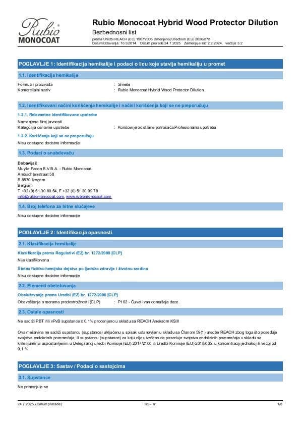 MSDS Hybrid Wood Protector Dilution - Serbia - SR