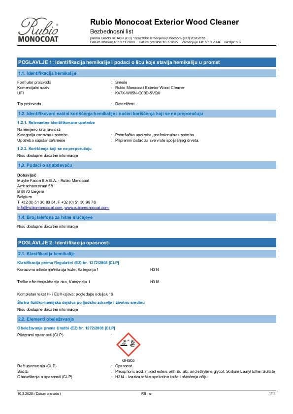 MSDS Exterior Wood Cleaner - Serbia - SR