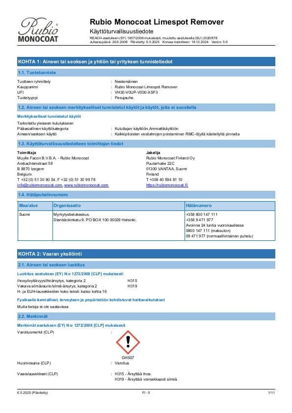 MSDS Limespot Remover - Finland - FI