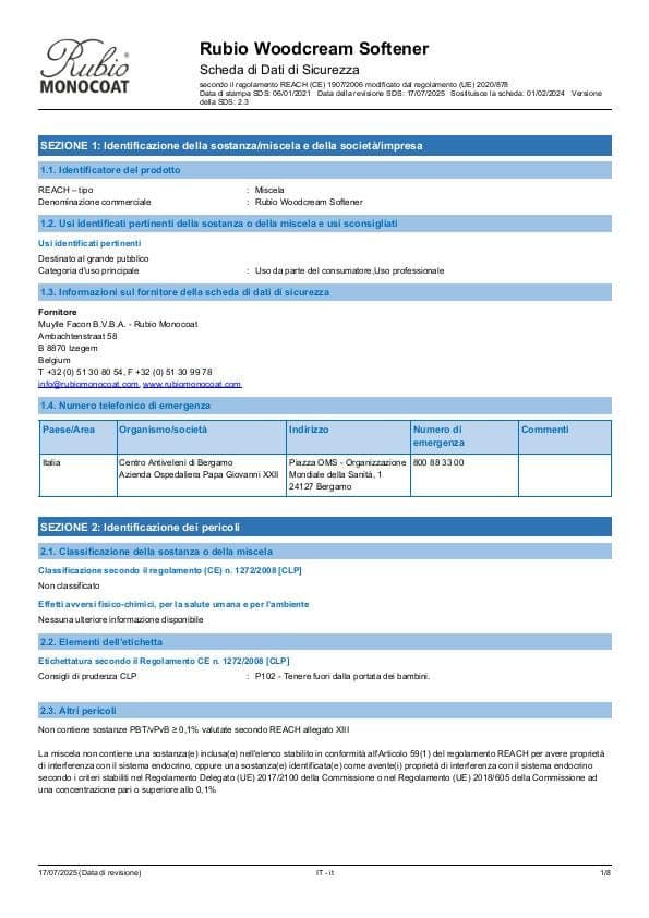 MSDS WoodCream Softener - Italy - IT